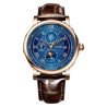Reloj Tevise automático dorado y azul pulsera cuero café