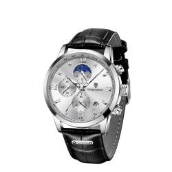 Reloj Lige cuarzo plateado y blanco pulsera cuero negro en relocol tienda de relojes